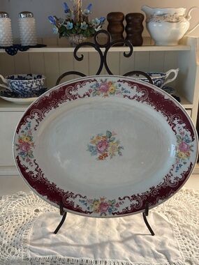 Vintage Homer Laughlin Serving Platter and Ornate Stand